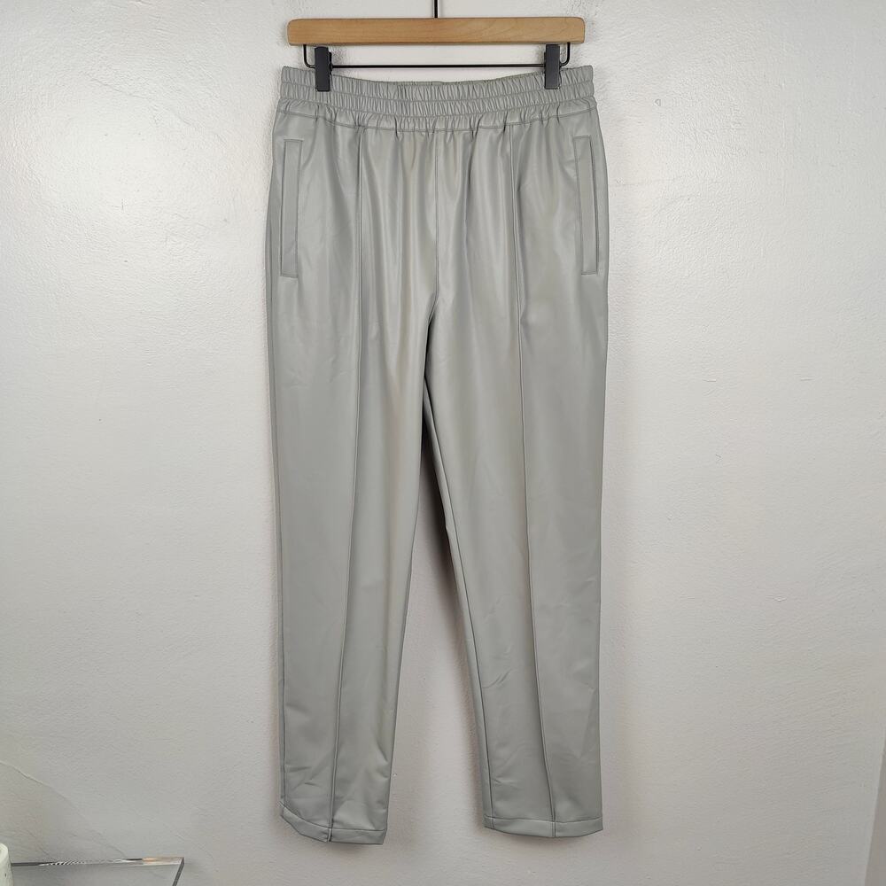 Monfrere Faux Leather Pants Mens Medium Gray Pull‎ On Joggers Preppy NWOT